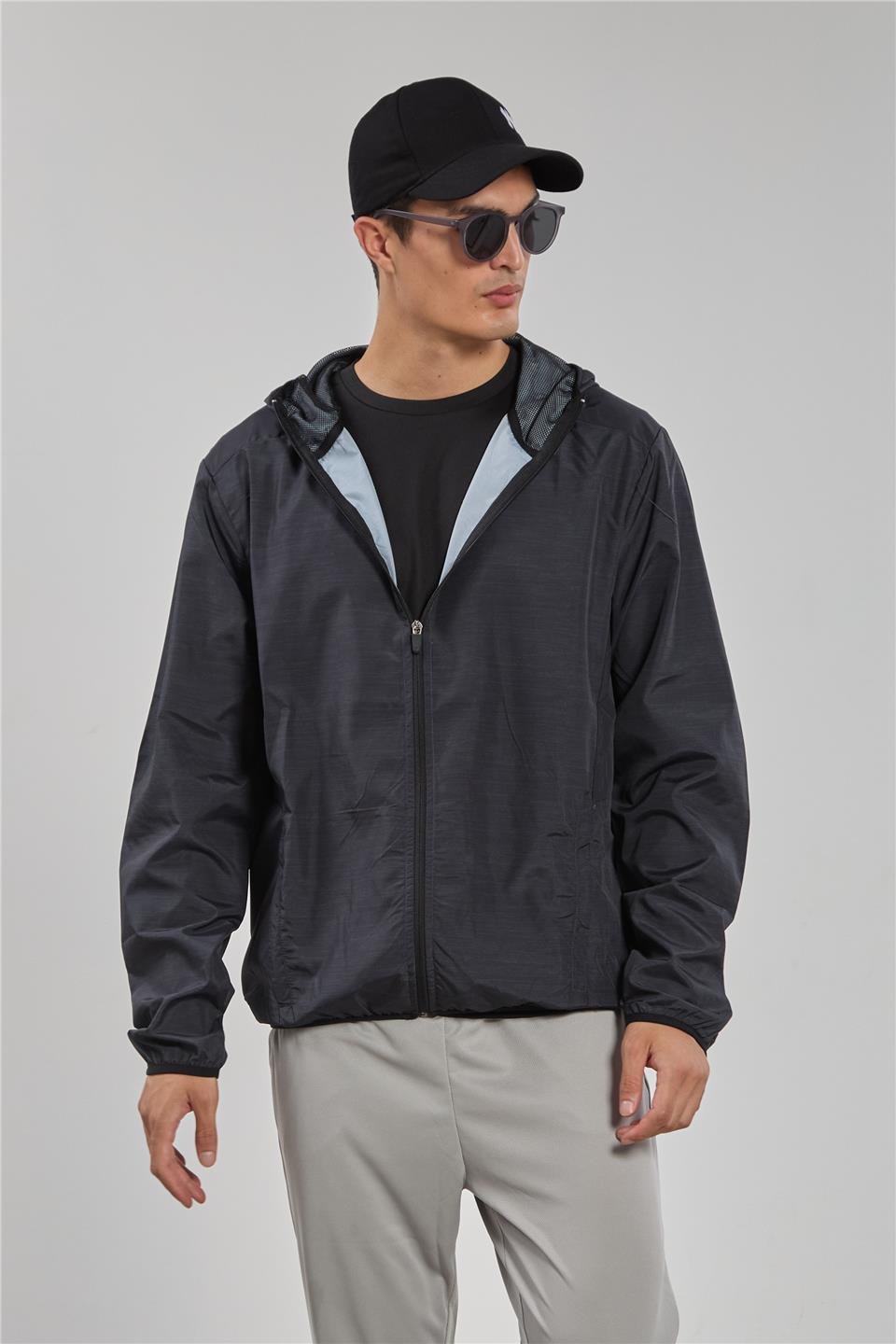 Dik yaka kapüşonlu yağmurluk-GOSSA Siyah