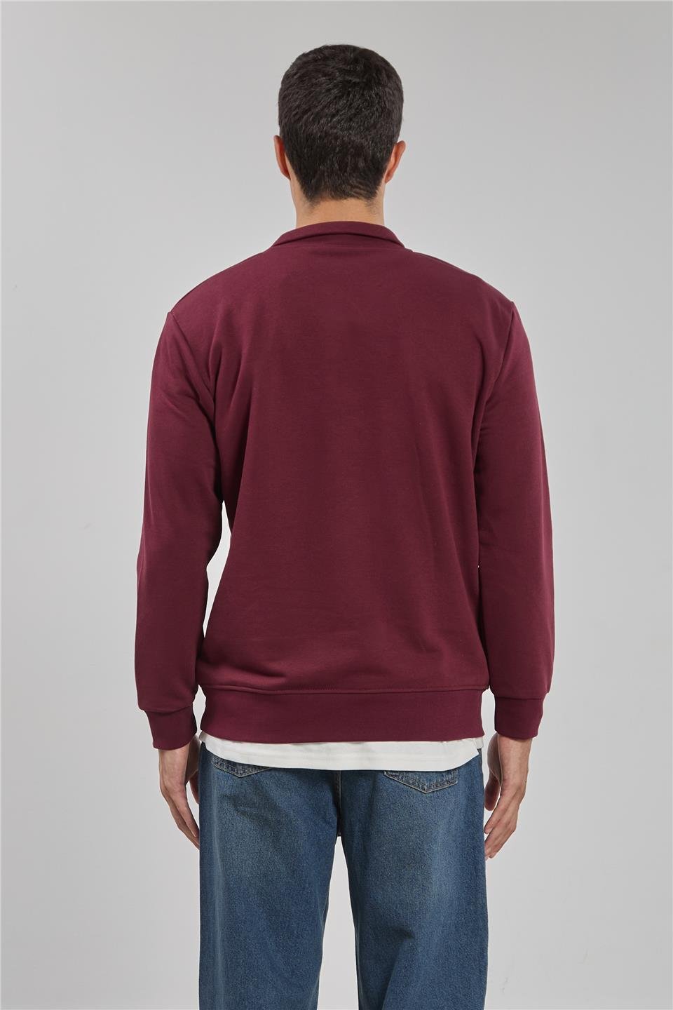 Dik yaka logolu sweatshirt-1219 Bordo