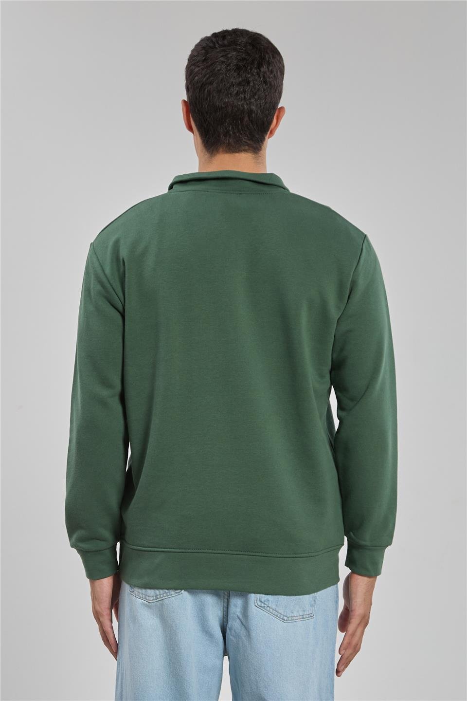 Dik yaka logolu sweatshirt-1219 Haki