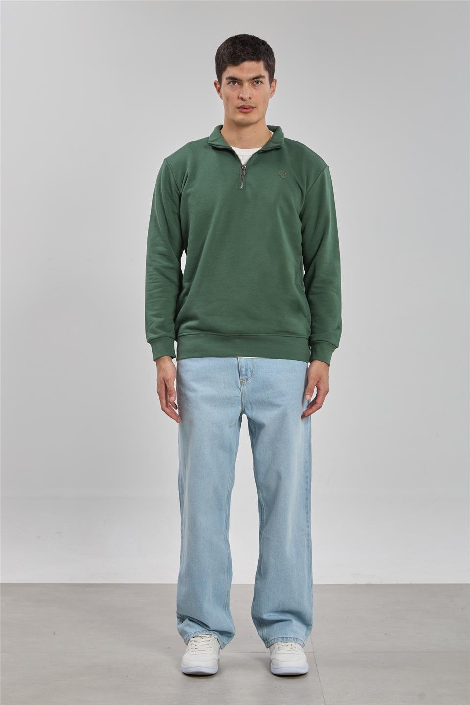 Dik yaka logolu sweatshirt-1219 Haki