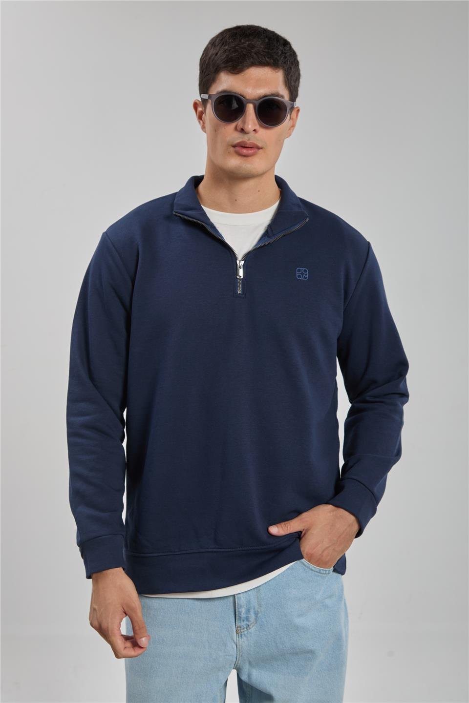 Dik yaka logolu sweatshirt-1219 İndigo