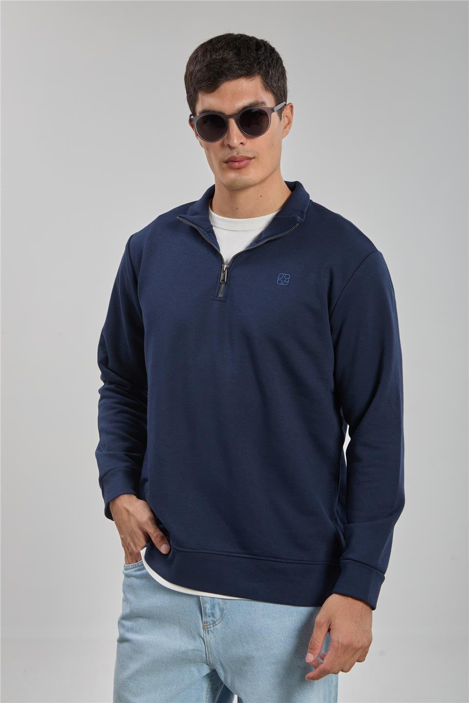 Dik yaka logolu sweatshirt-1219 İndigo