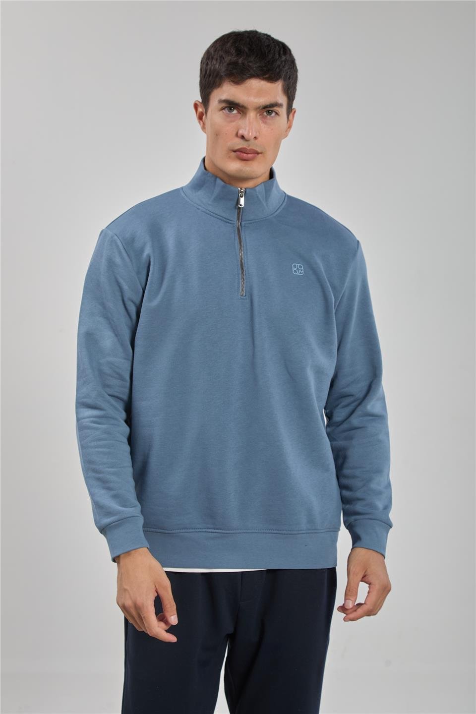 Dik yaka logolu sweatshirt-1219 S.Mavi