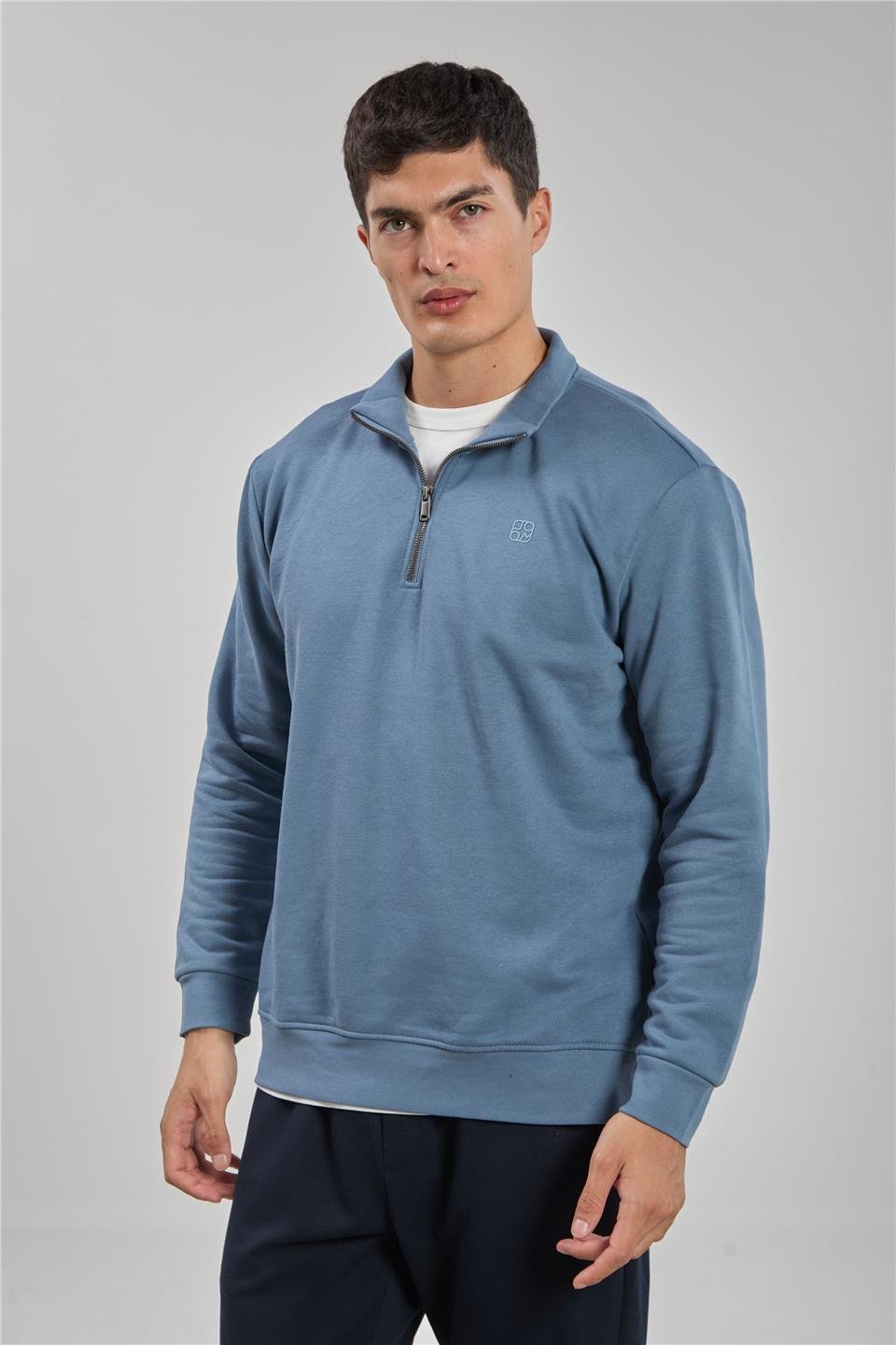 Dik yaka logolu sweatshirt-1219 S.Mavi
