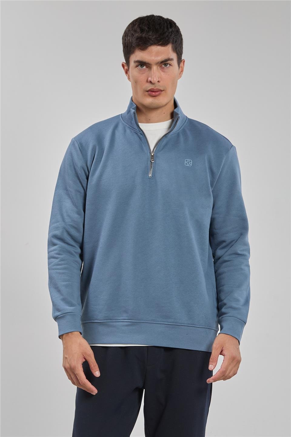 Dik yaka logolu sweatshirt-1219 S.Mavi