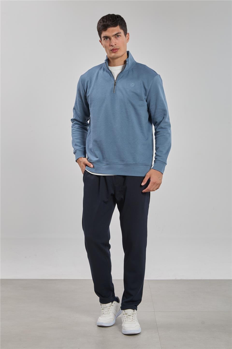 Dik yaka logolu sweatshirt-1219 S.Mavi