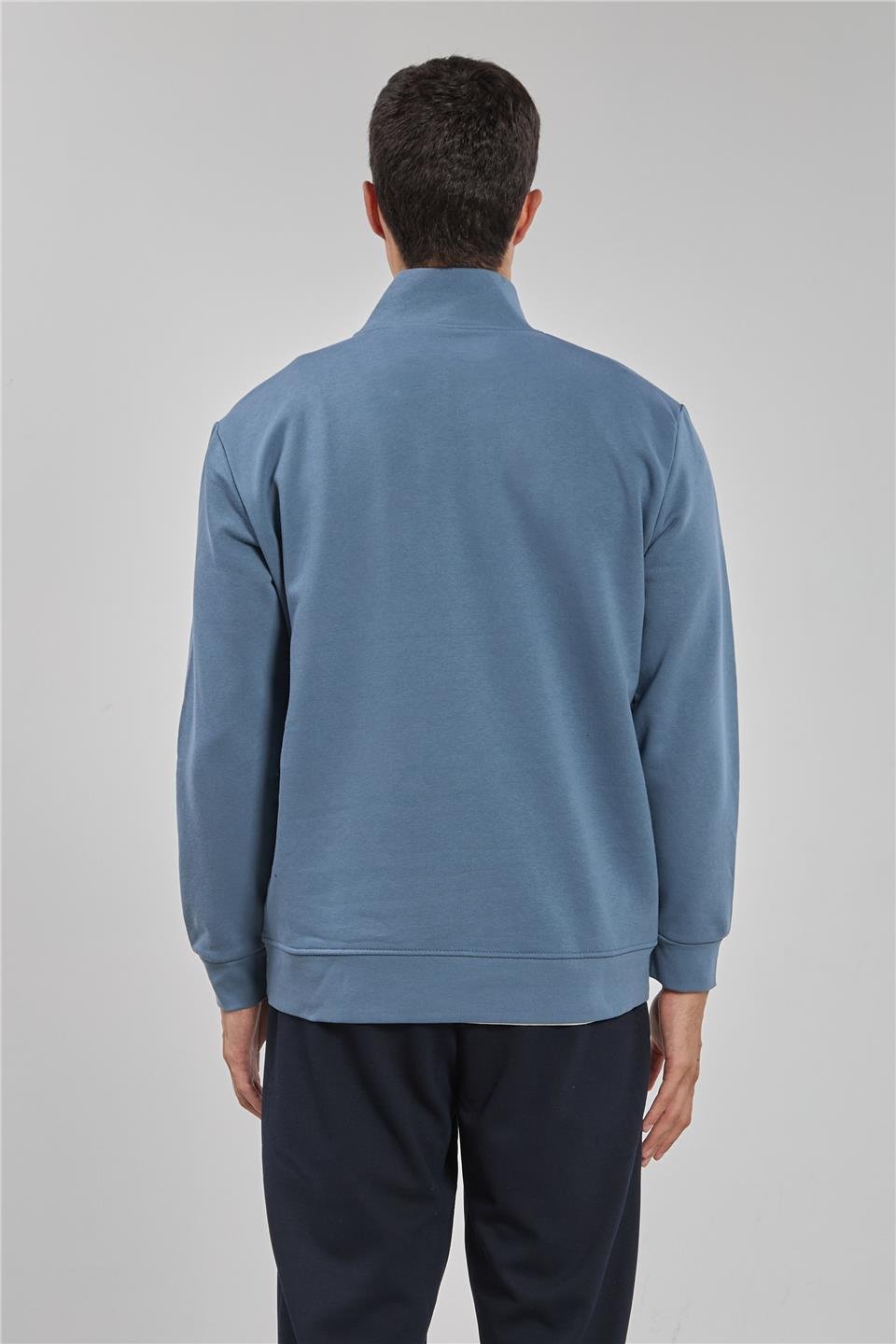 Dik yaka logolu sweatshirt-1219 S.Mavi