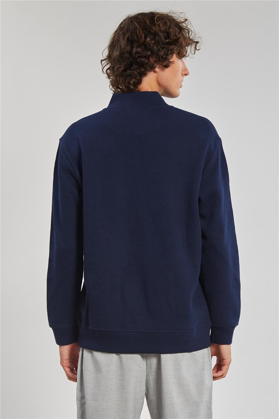 Dik Yaka Selanik Erkek Sweat - İndigo