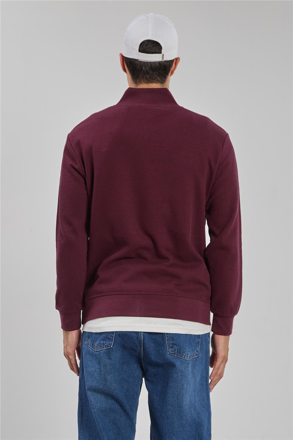 Dik yaka yarım fermuarlı sweat-5716-1 Vişne