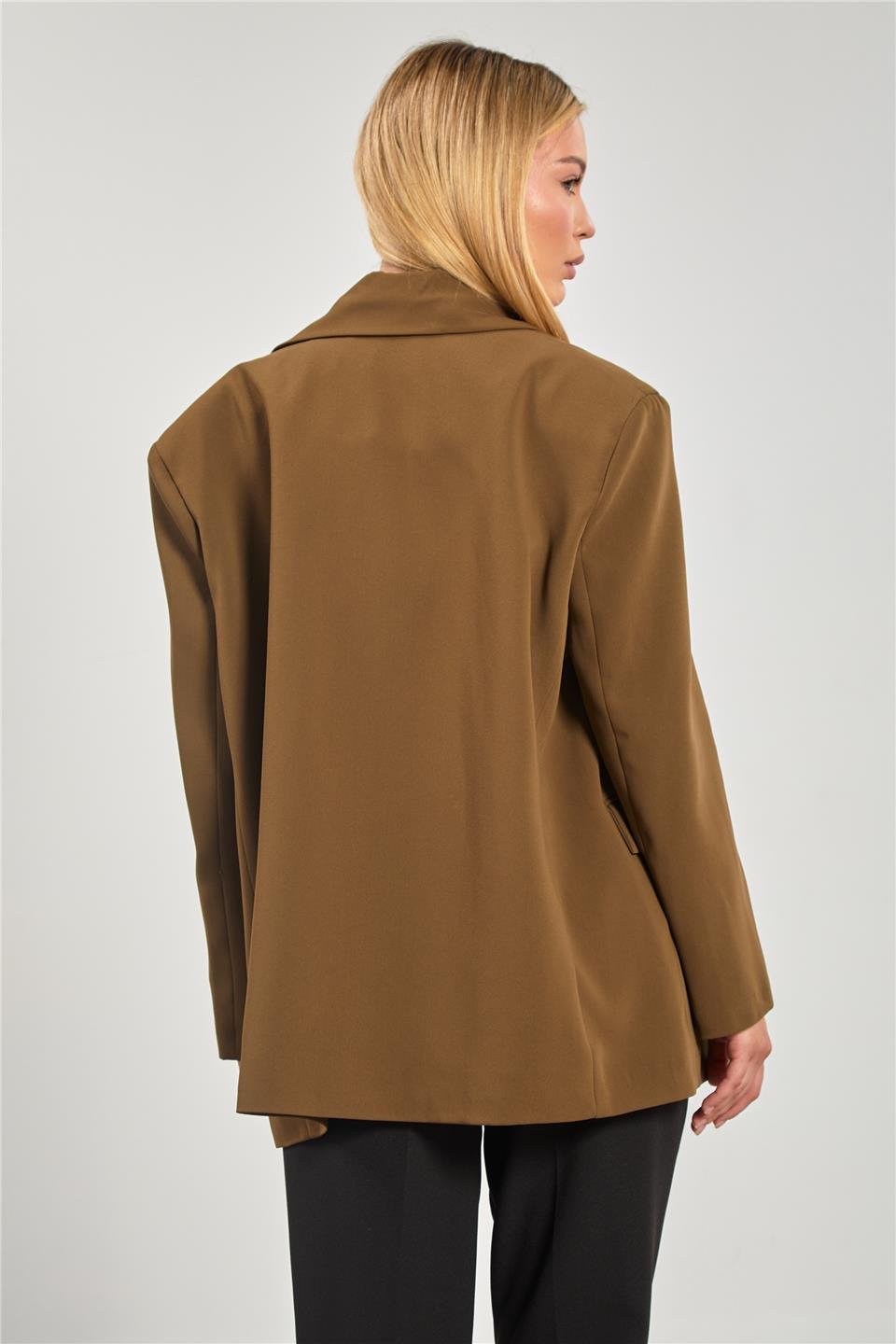 Dört düğmeli oversize blazer ceket-7436 Haki
