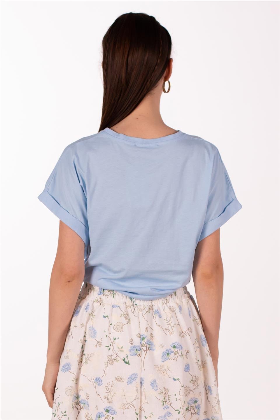 Double kol önü bağlamalı t-shirt-10303 Bebe Mavi