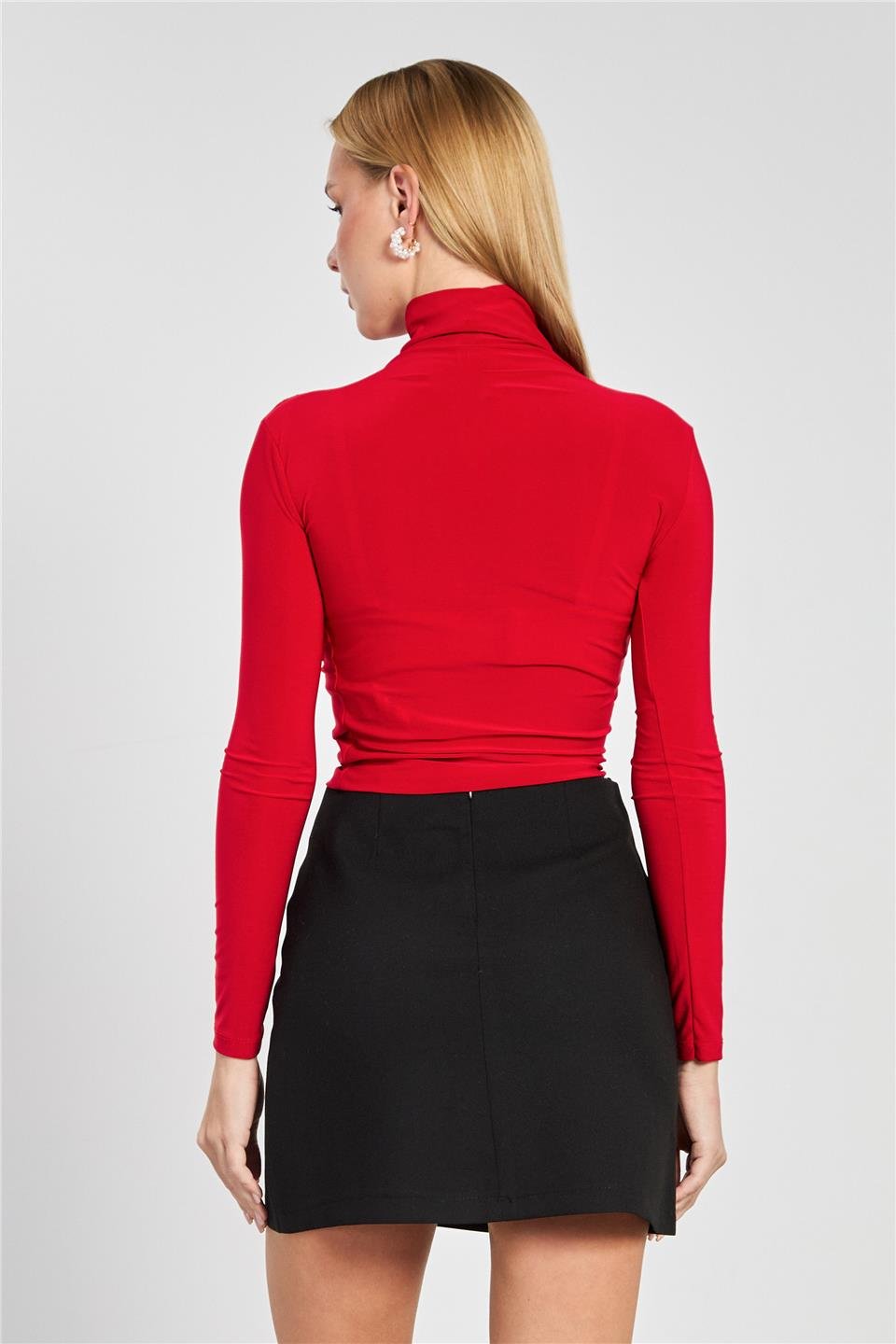 Drapeli uzun kollu bluz-9871 Kırmızı