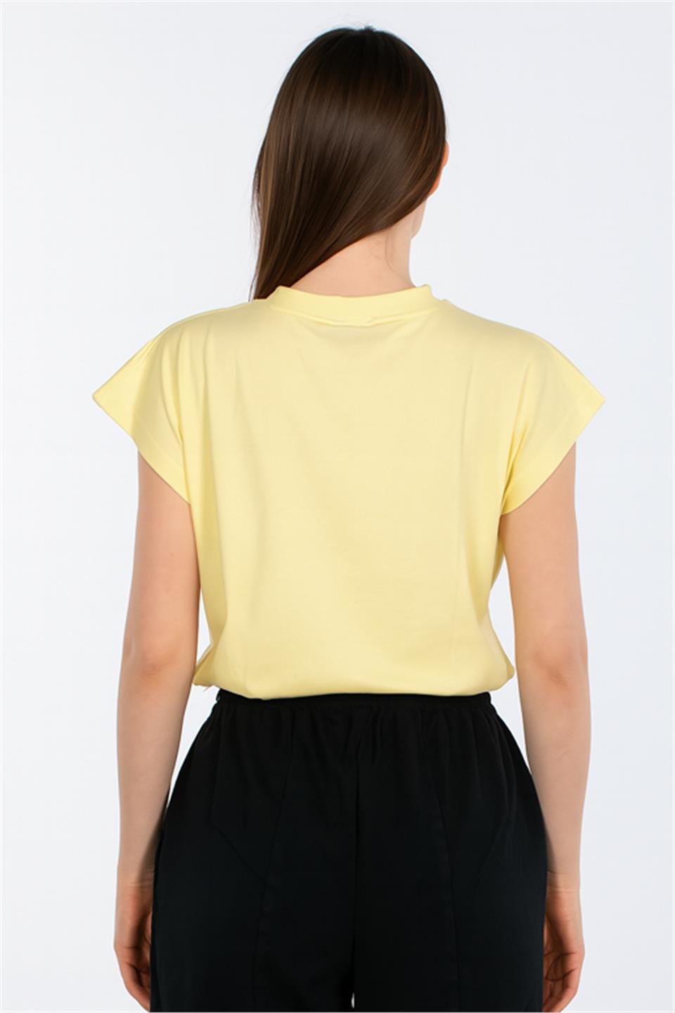 Düşük Kol Basic T-Shirt - Sarı