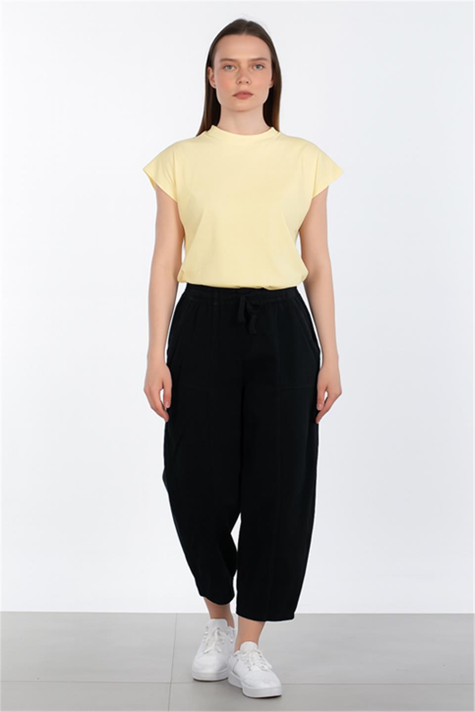 Düşük Kol Basic T-Shirt - Sarı