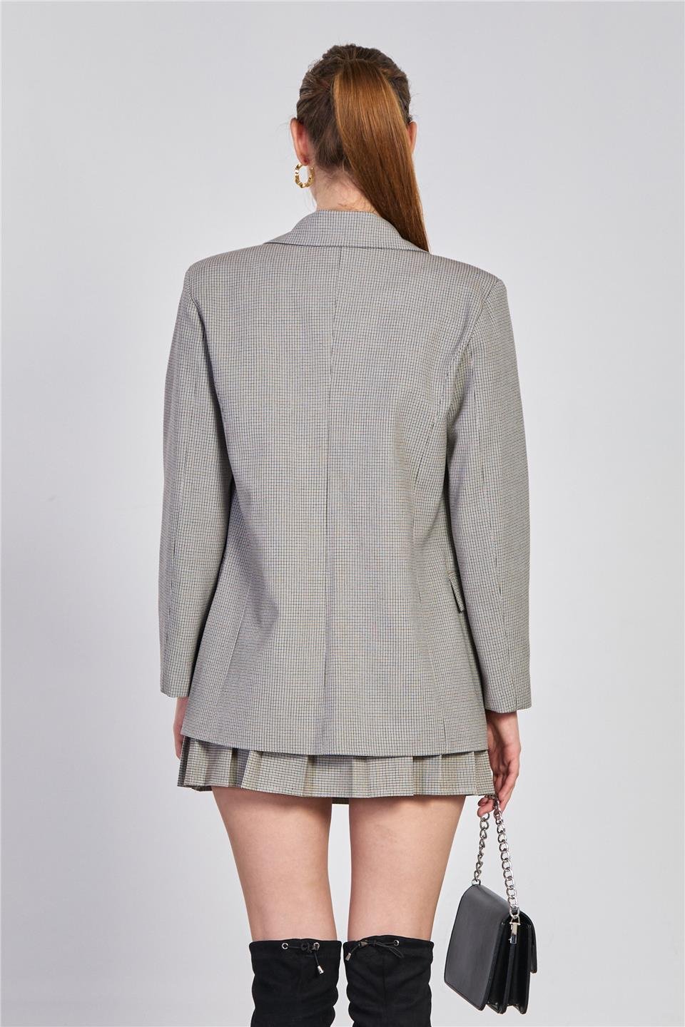 Ekose desenli blazer ceket-2495 Kahve