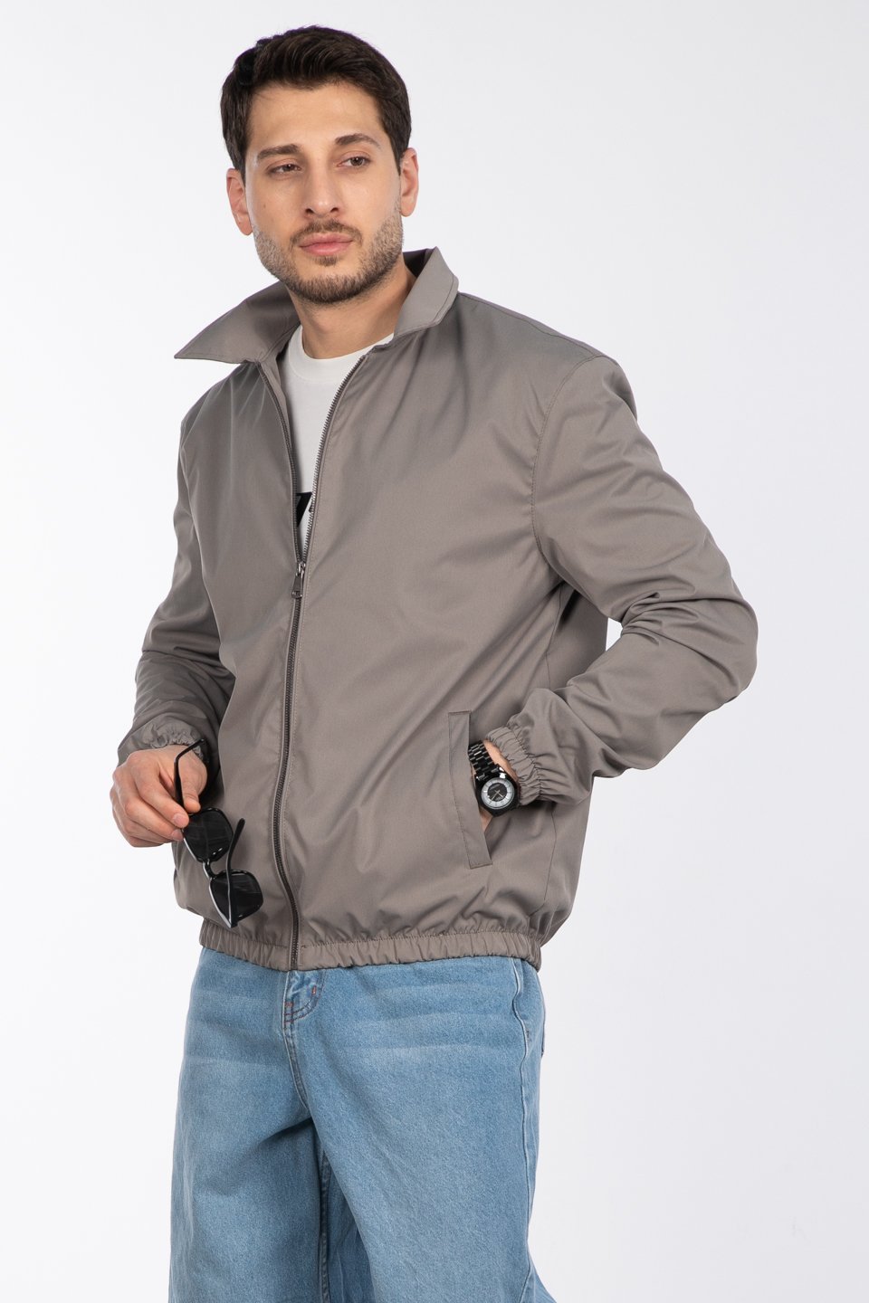 Fermuarlı bomber ceket-1306 Açık Gri