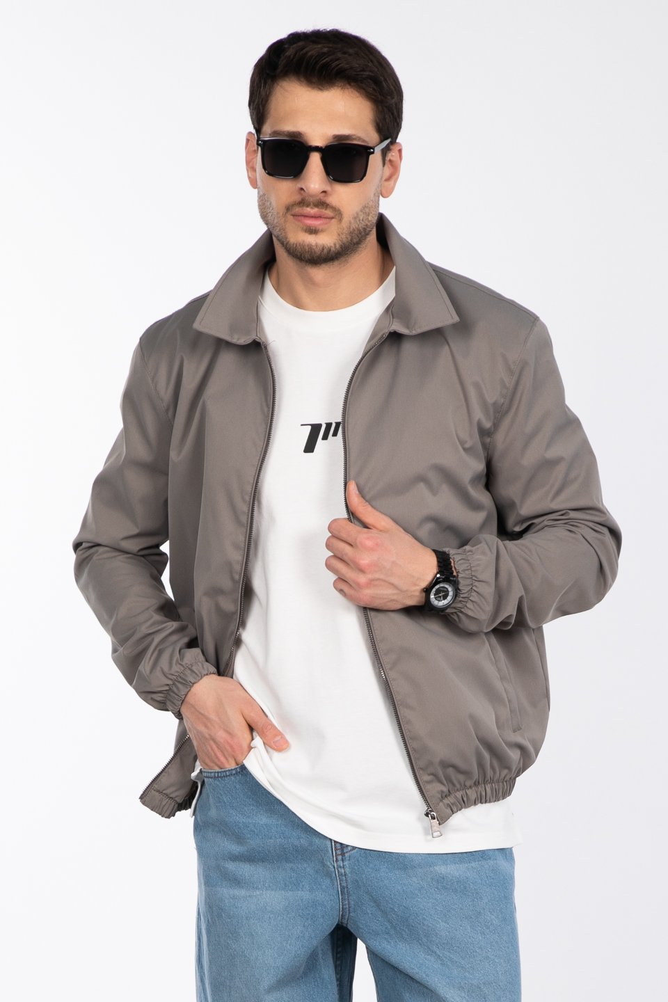 Fermuarlı bomber ceket-1306 Açık Gri