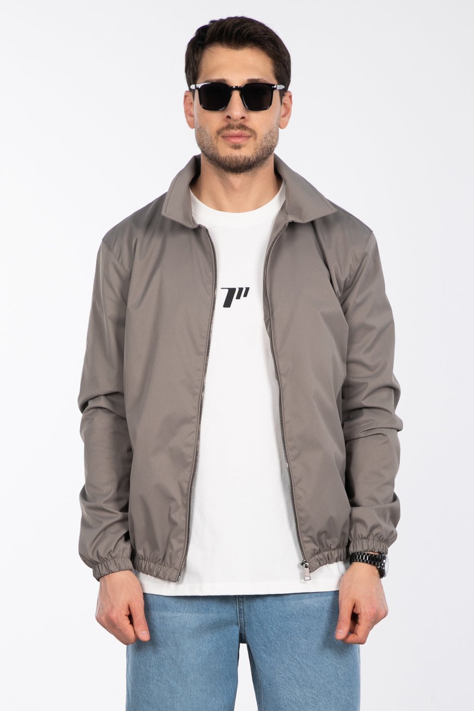 Fermuarlı bomber ceket-1306 Açık Gri