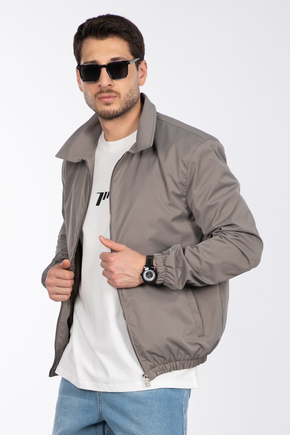 Fermuarlı bomber ceket-1306 Açık Gri
