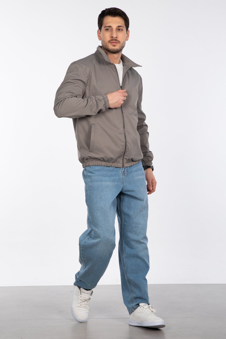 Fermuarlı bomber ceket-1306 Açık Gri