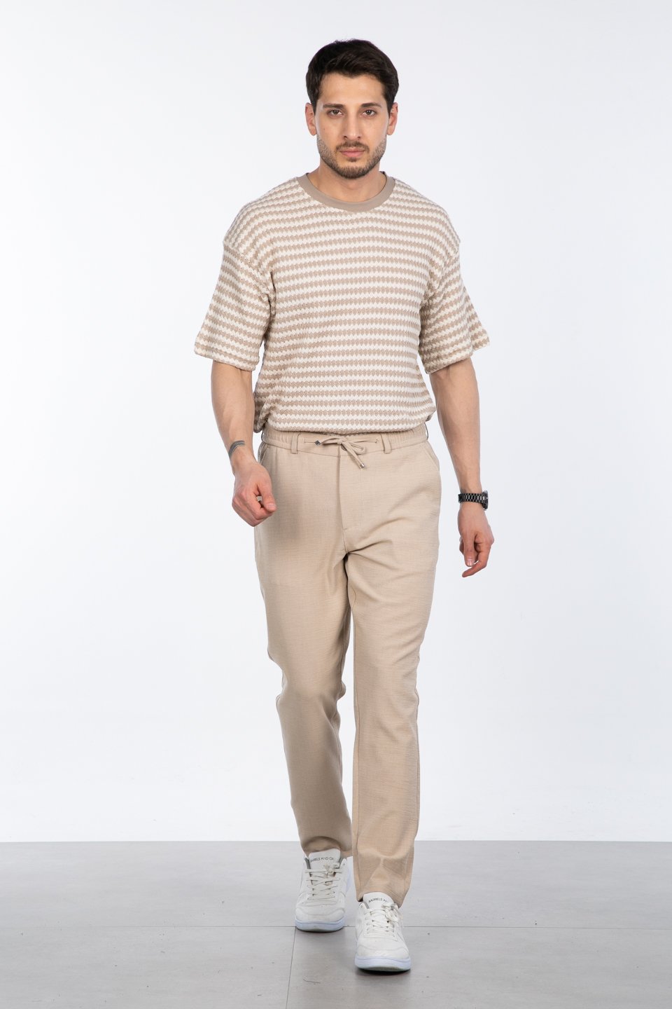 Fermuarlı jogger pantolon-7005 Bej