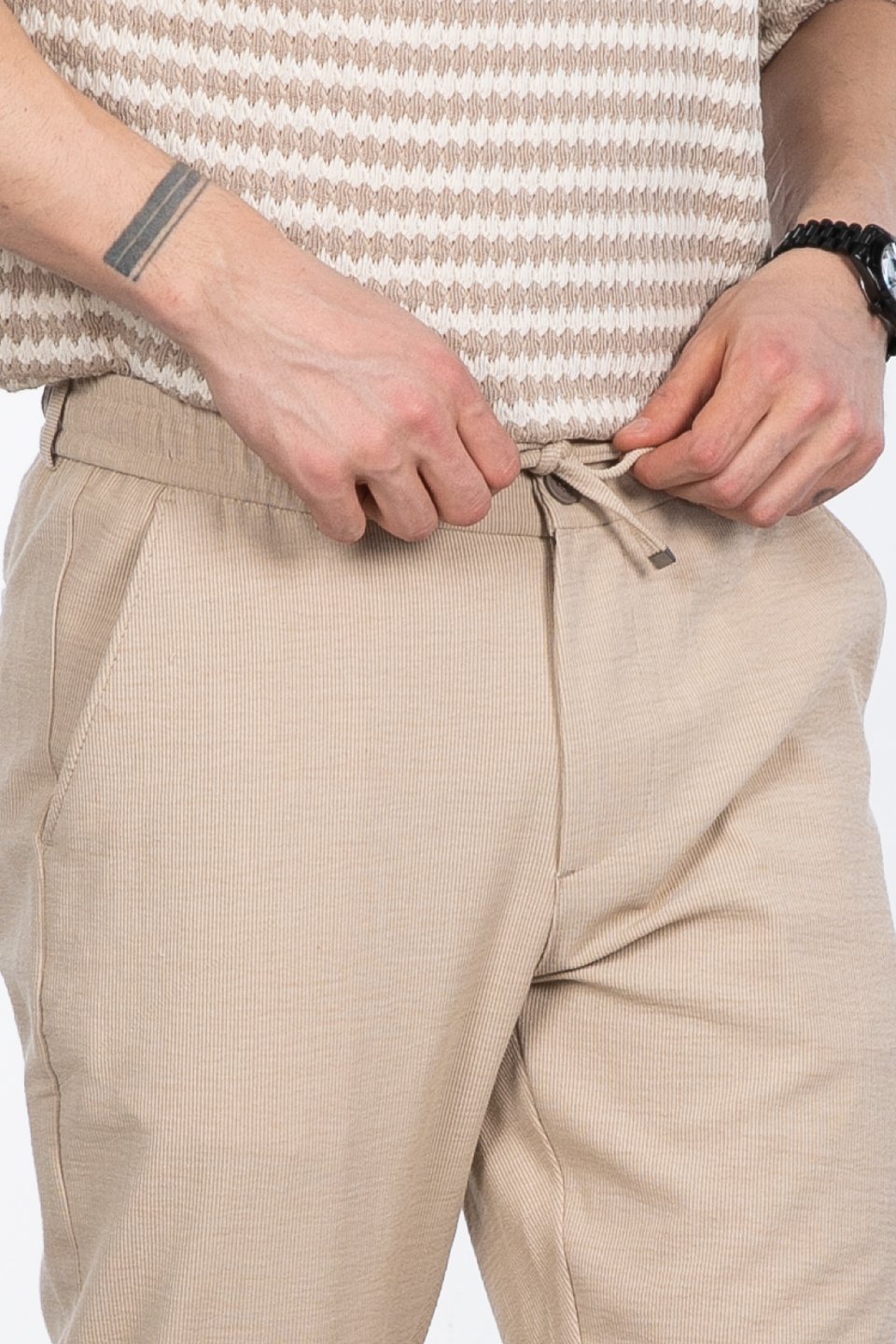 Fermuarlı jogger pantolon-7005 Bej