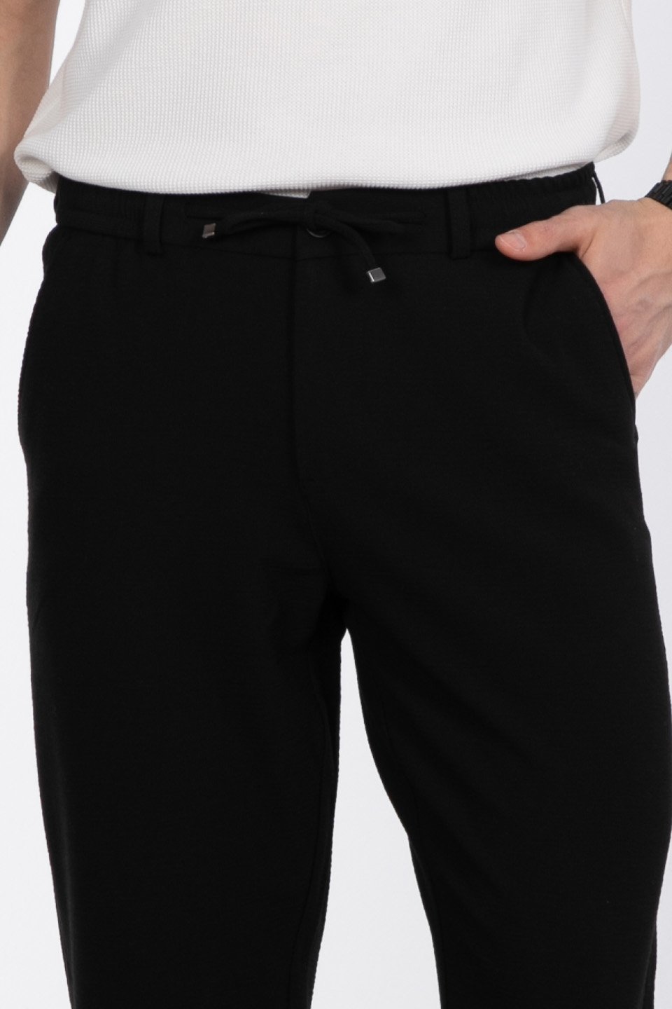 Fermuarlı jogger pantolon-7005 Siyah