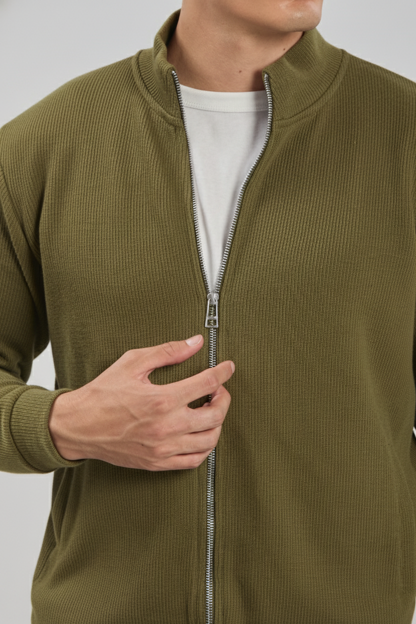 Fermuarlı selanik sweatshirt-1075 Haki