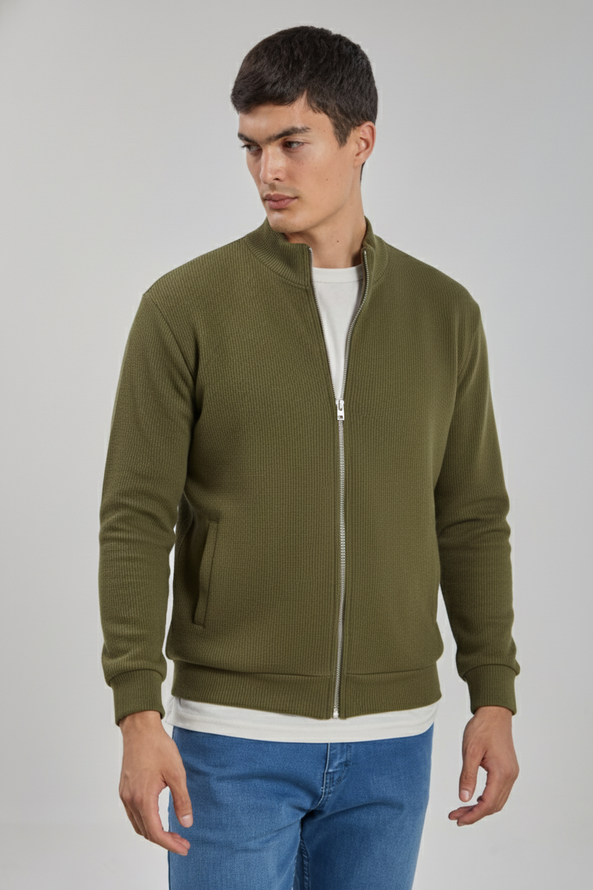 Fermuarlı selanik sweatshirt-1075 Haki