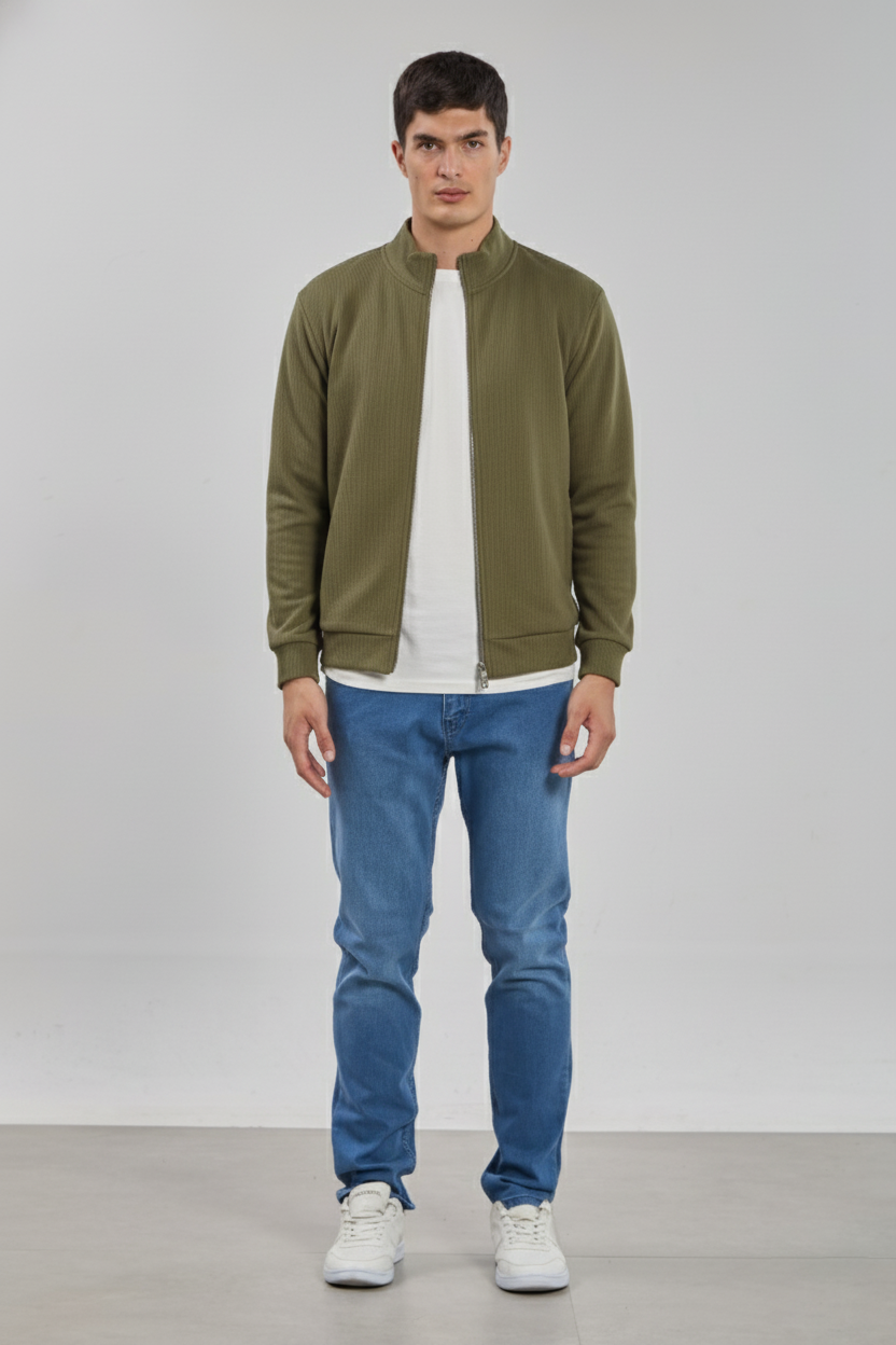 Fermuarlı selanik sweatshirt-1075 Haki