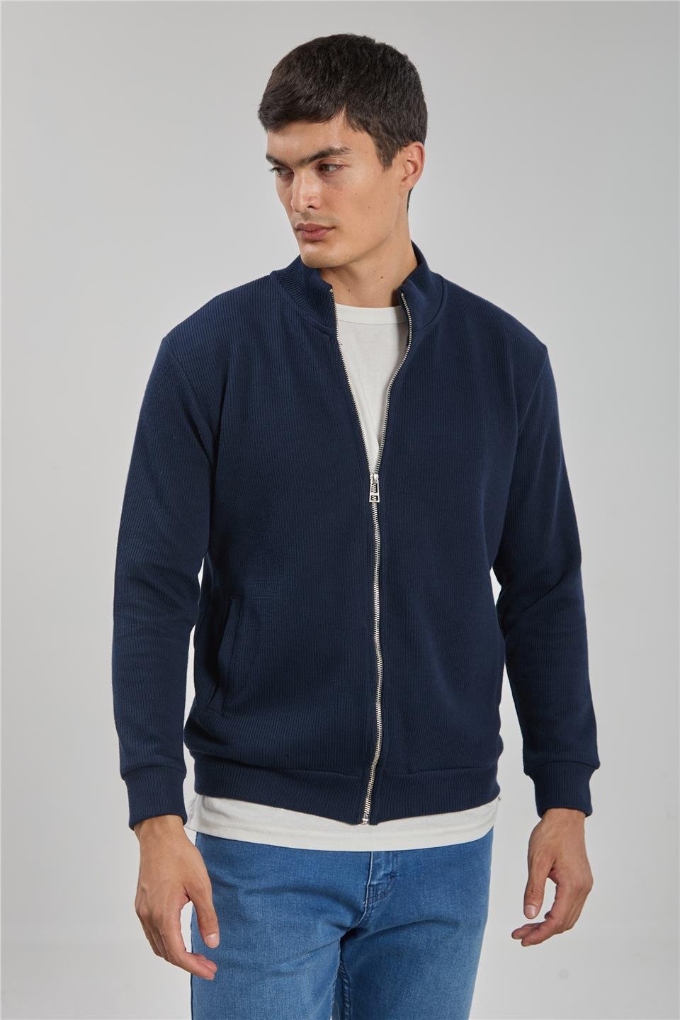 Fermuarlı selanik sweatshirt-1075 İndigo