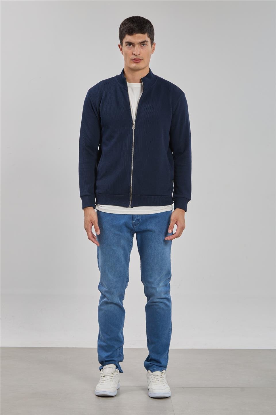 Fermuarlı selanik sweatshirt-1075 İndigo