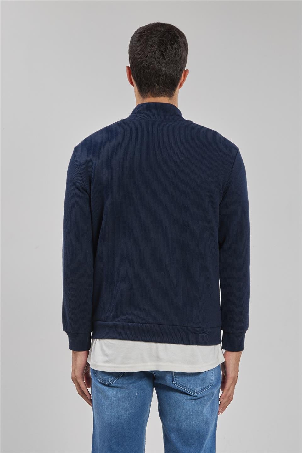 Fermuarlı selanik sweatshirt-1075 İndigo