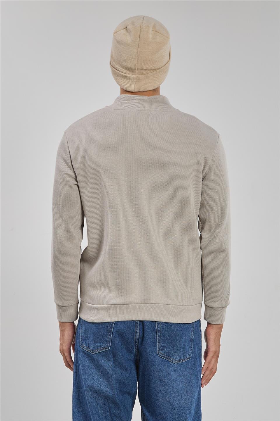Fermuarlı selanik sweatshirt-1075 Kum Gri