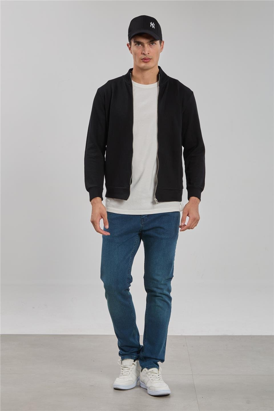 Fermuarlı selanik sweatshirt-1075 Siyah