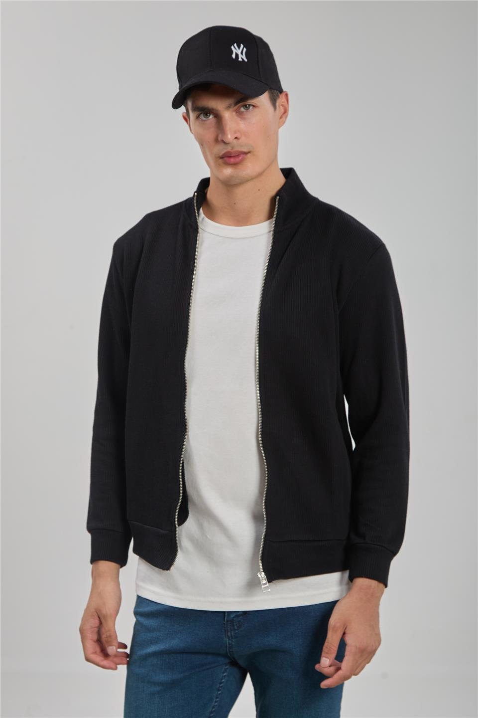 Fermuarlı selanik sweatshirt-1075 Siyah