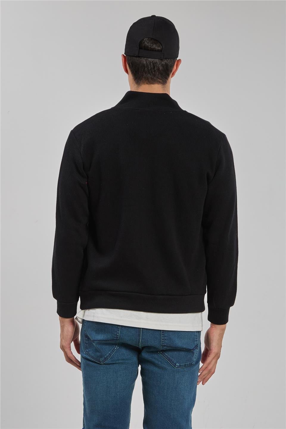 Fermuarlı selanik sweatshirt-1075 Siyah