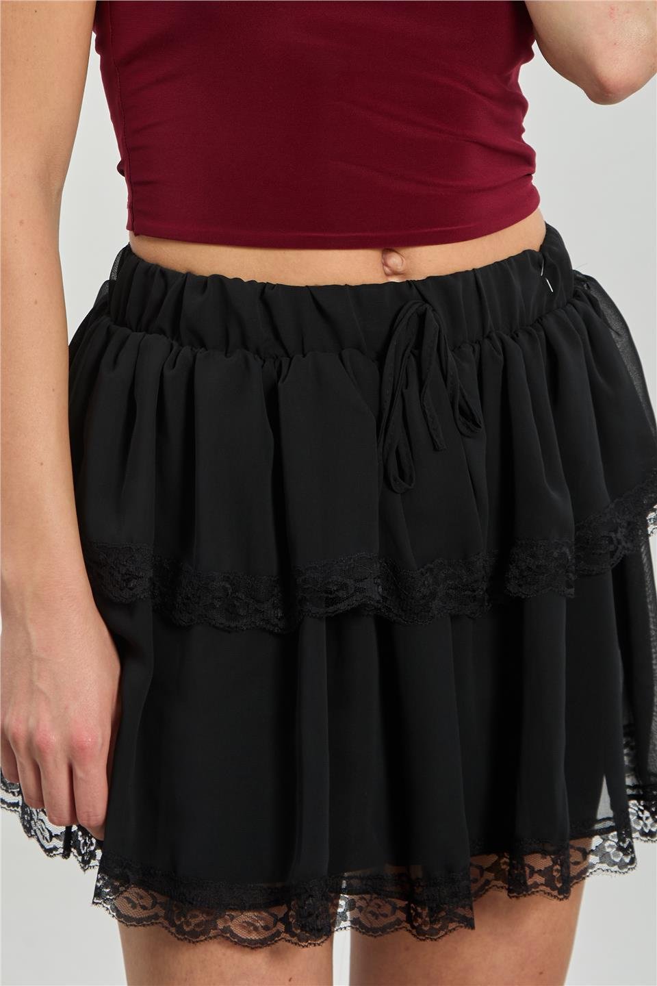 Fırfırlı mini etek-1471 Siyah