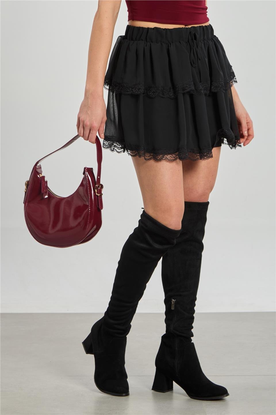 Fırfırlı mini etek-1471 Siyah