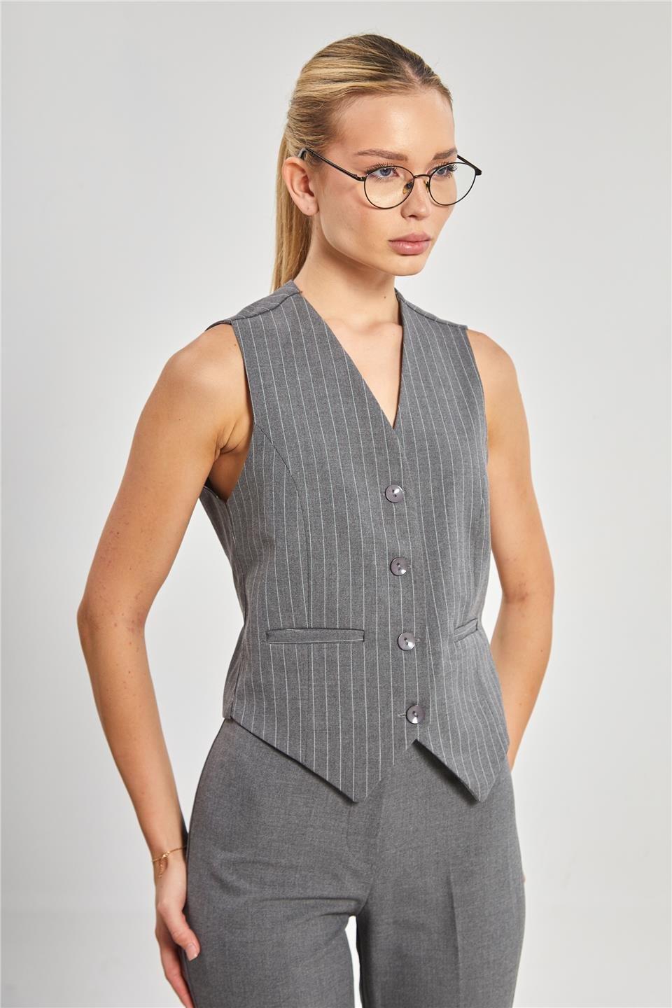 Fleto cep çizgili yelek-2478 Okul Gri