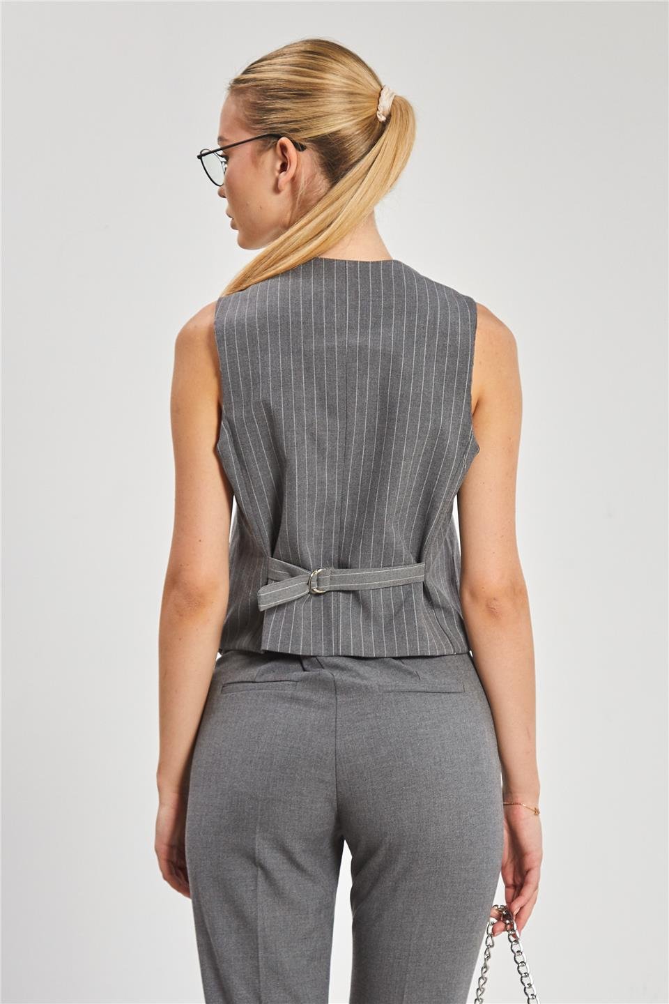 Fleto cep çizgili yelek-2478 Okul Gri