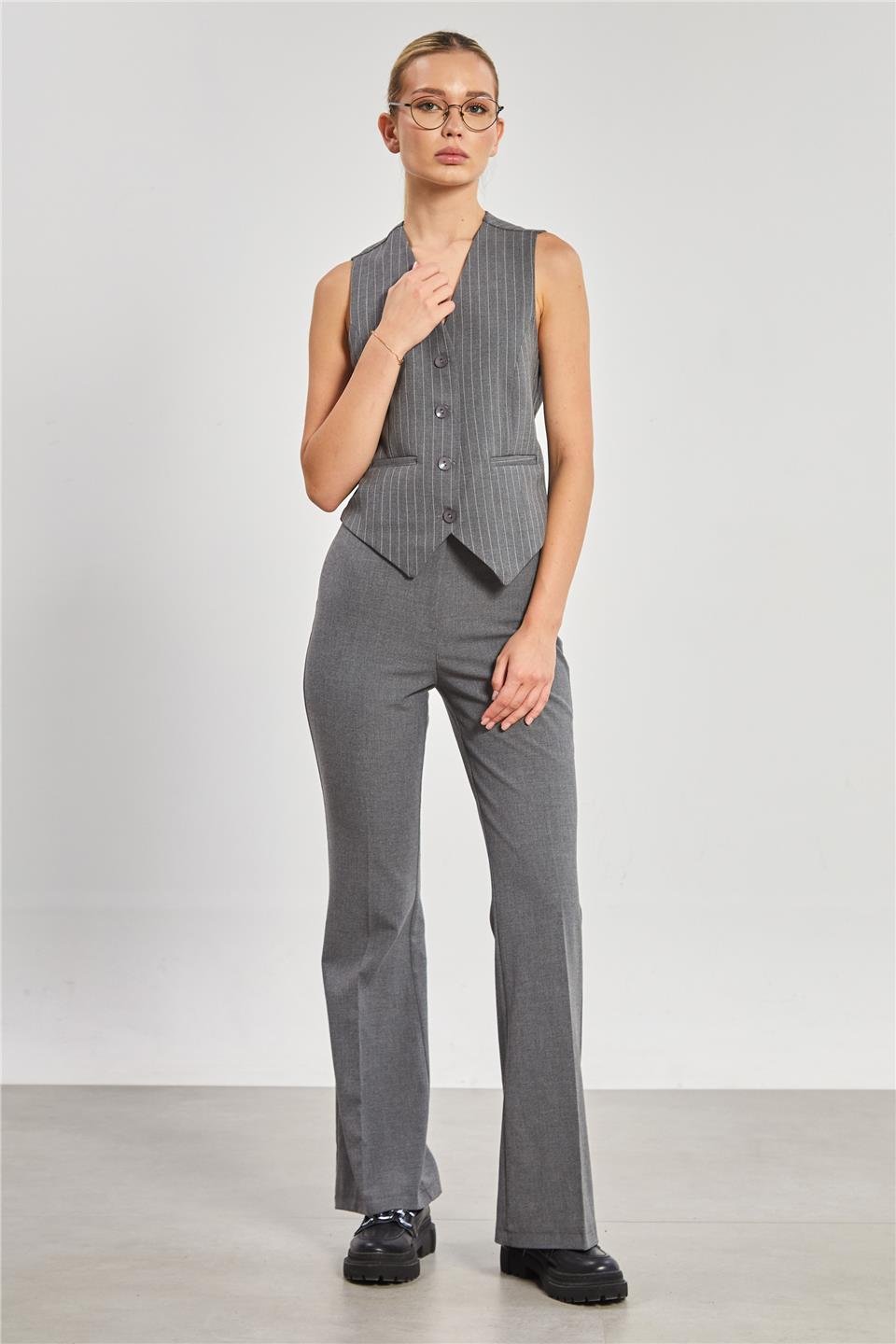 Fleto cep çizgili yelek-2478 Okul Gri