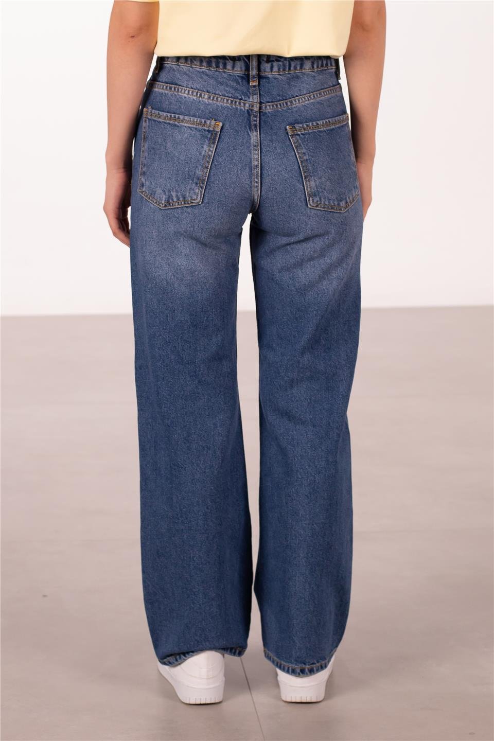 Geniş paça jean pantolon-7000 Orta Mavi