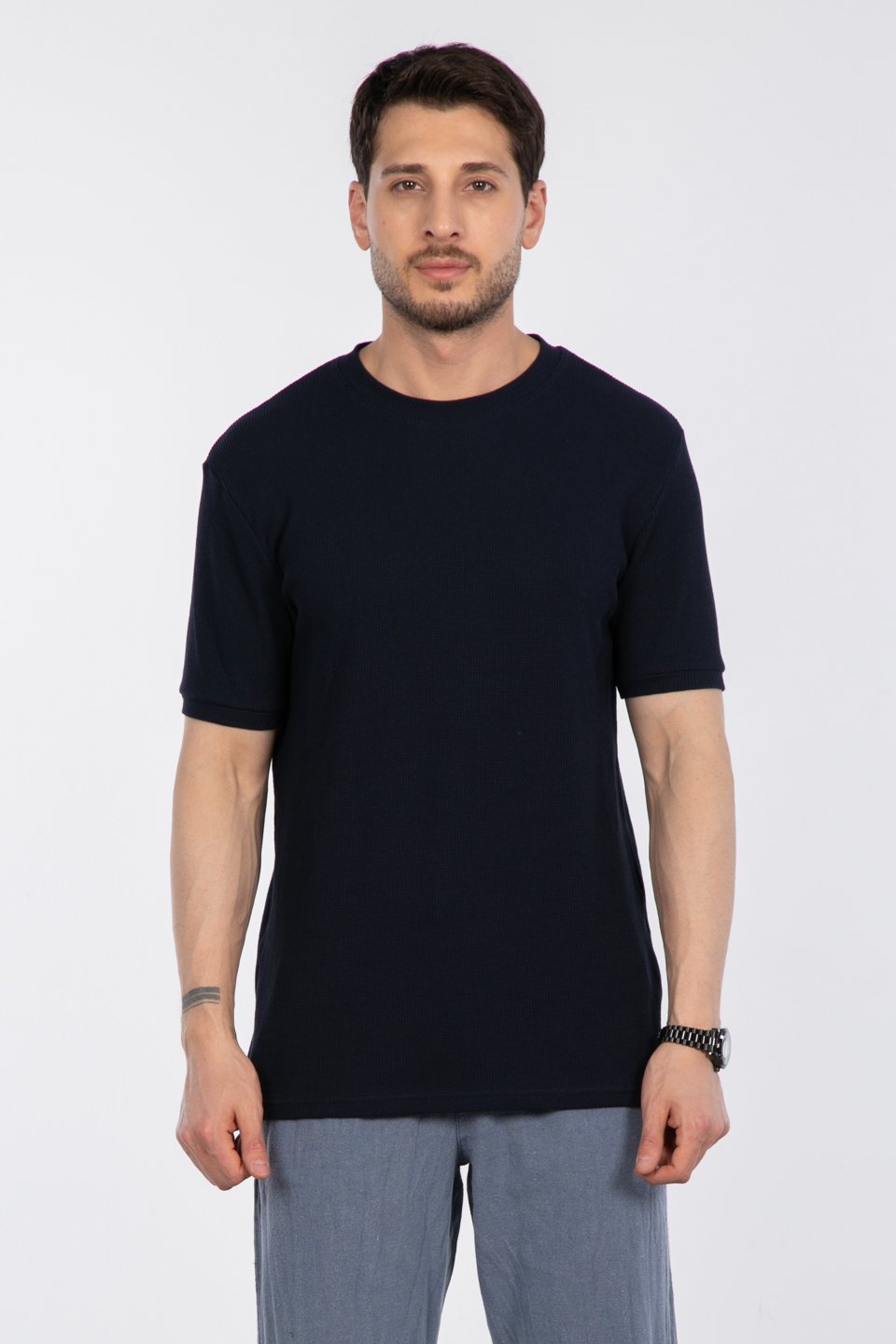 Gipeli waffal basıc t-shirt-2709 İndigo