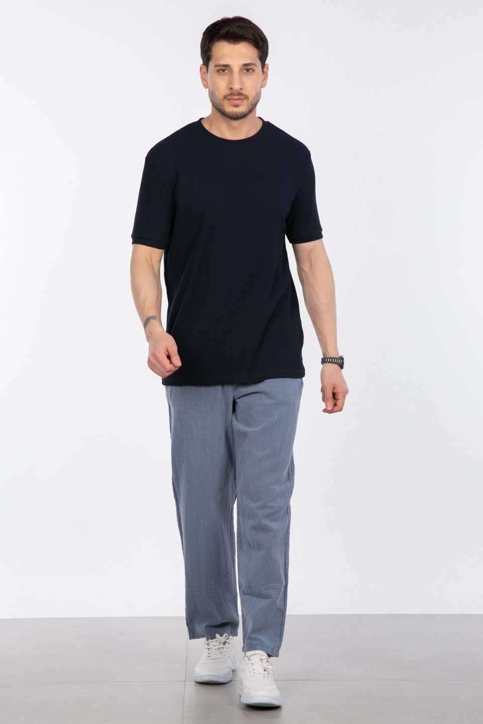 Gipeli waffal basıc t-shirt-2709 İndigo