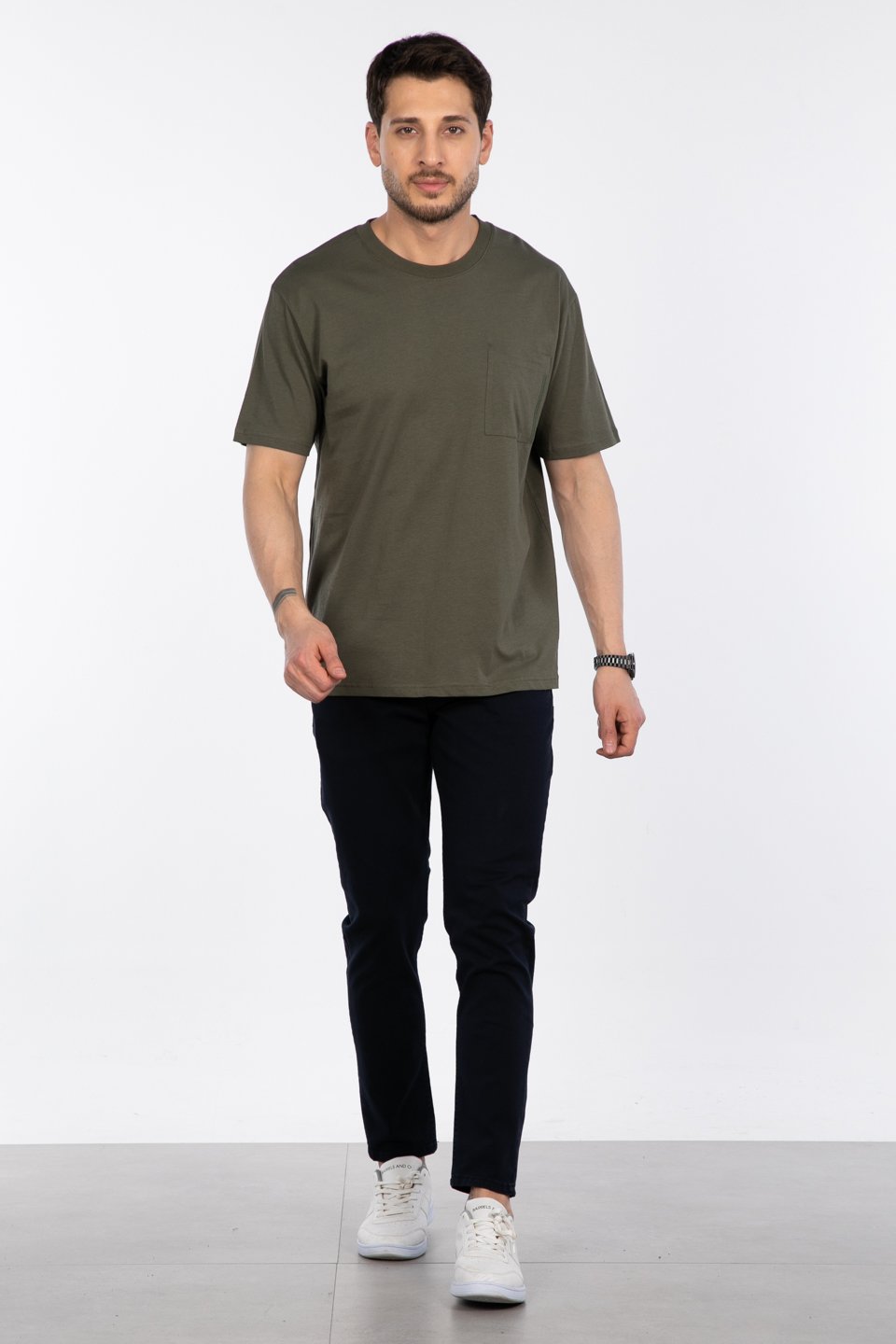 Göğüs cepli relax fit t-shirt-2271 Haki