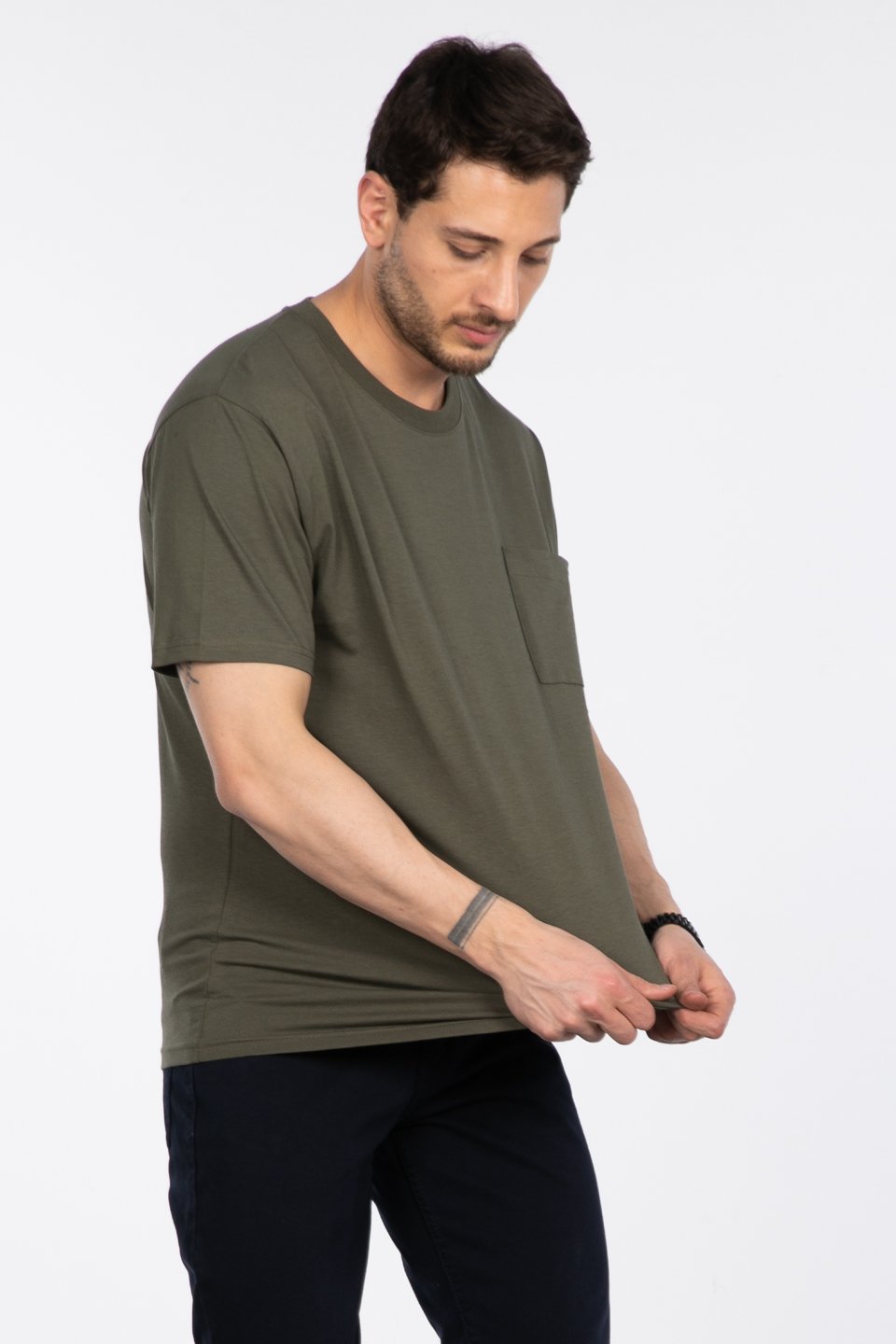 Göğüs cepli relax fit t-shirt-2271 Haki