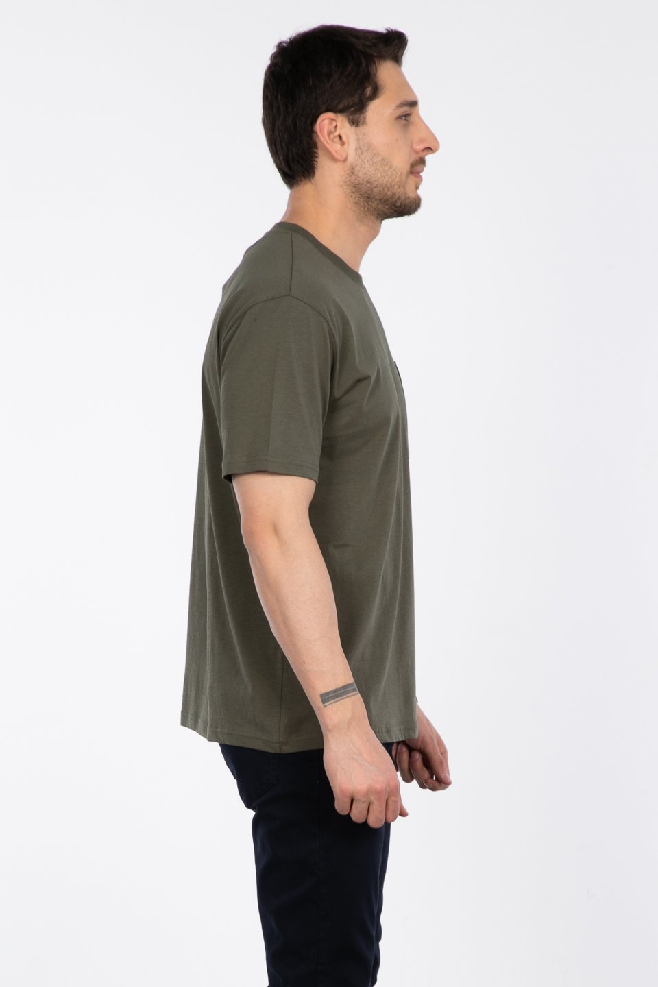 Göğüs cepli relax fit t-shirt-2271 Haki