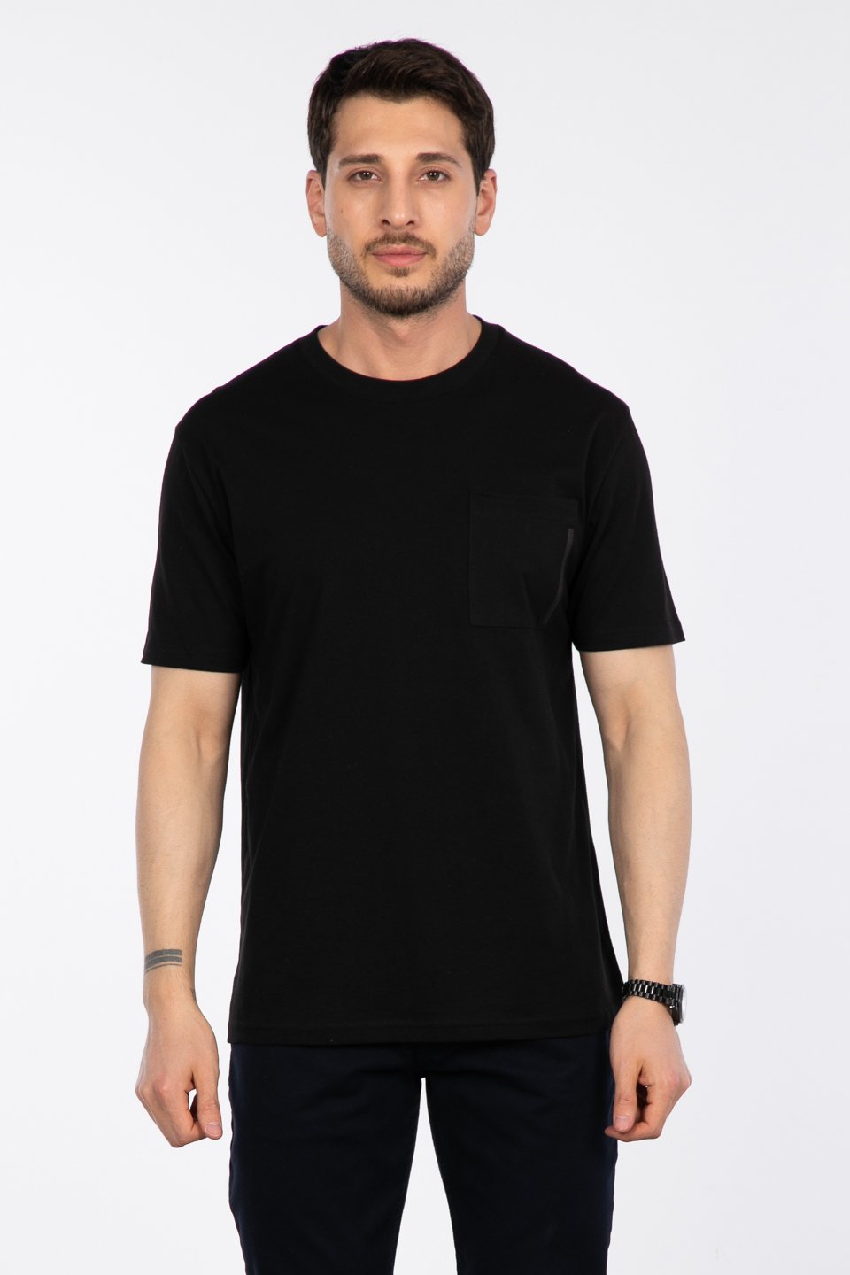 Göğüs cepli relax fit t-shirt-2271 Siyah