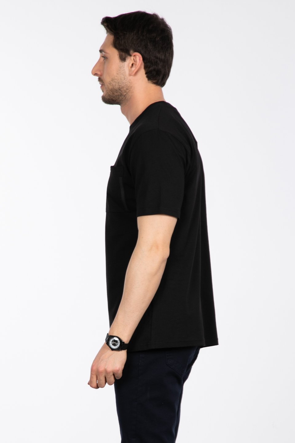 Göğüs cepli relax fit t-shirt-2271 Siyah